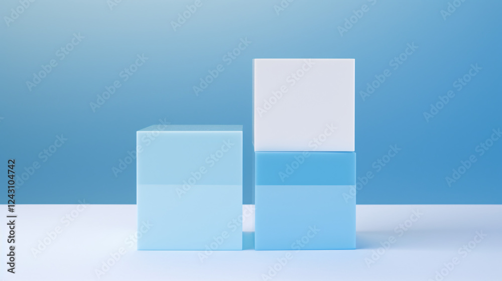 Poster stacking boxes on a blue background, ideal for a beautiful technology themed banner card and present