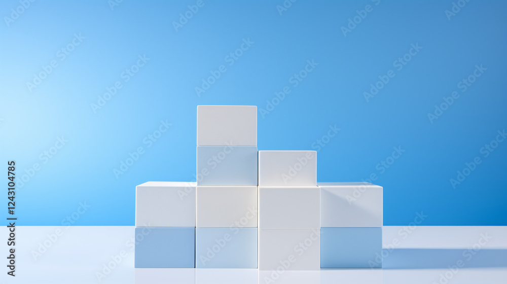 Poster stacking boxes on a blue background, ideal for a beautiful technology themed banner card and present