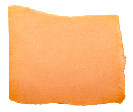 Isolated cut out torn piece of blank gradient orange paper note cardboard with texture and copy space for text, transparent png background design element