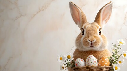 Obraz premium Easter day celebration with pastel tone eggs and bunny nature setting whimsical vibe