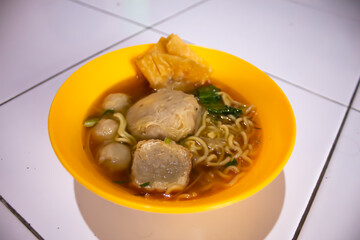 Bakso with Noodles, Vegetables, and Dumplings in Broth – Indonesian Food Menu