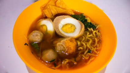 Bakso with Noodles, Vegetables, and Dumplings in Broth – Indonesian Food Menu
