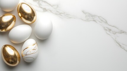 Easter day celebration with pastel tone easter eggs on marble surface