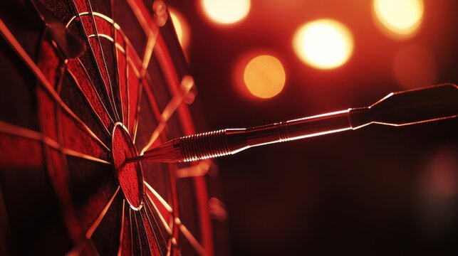 A close-up of a dartboard with a dart striking the bullseye, symbolizing precision and focus in recreational activities.