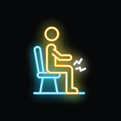 Neon sign illustrating a person experiencing a painful knee while sitting on a chair