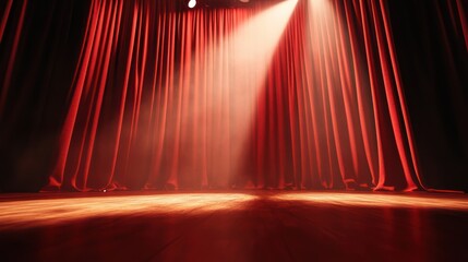Red Curtains on Stage, Spotlight, Theatre, Show, Performance,  Dramatic Lighting,  Velvet Drapes, 