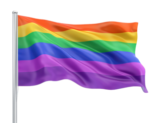 rainbow flag waving in wind, symbolizing diversity and inclusion. This vibrant flag represents LGBTQ+ community and promotes acceptance and love