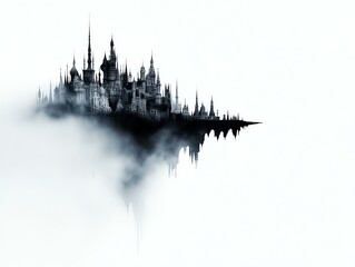 Fototapeta premium A dreamlike floating kingdom built on the back of a colossal, sleeping dragon wrapped in mist