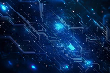 Obraz premium Abstract background with digital brain and circuit board, artificial intelligence concept. Vector illustration, stock photo contest winner, vector graphics, on dark blue background, high resolution. -