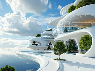 Fototapeta premium A dreamlike floating city with pathways made of pure light, stretching infinitely through the air