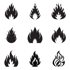A vibrant vector illustration of a fire icon featuring a burning flame in red, orange, and yellow. This design element represents heat, danger, and flammability, making it ideal