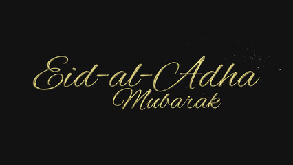 Eid-al-Adha Mubarak gold lettering text typography on gray or black background golden text banner illustration great for wishing and celebrating Happy Eid-al-Adha Mubarak with your loved ones