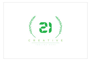 ZI letters eco logo with leaf. Fresh nature and healthy leaf logo design.