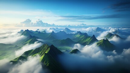 Obraz premium A fantasy landscape where entire mountain ranges levitate and constantly shift positions, creating an everchanging terrain