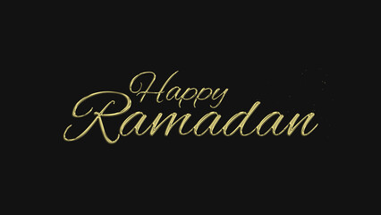Happy Ramadan gold lettering text typography on gray or black background golden text banner illustration great for wishing and celebrating Happy Ramadan with your loved ones