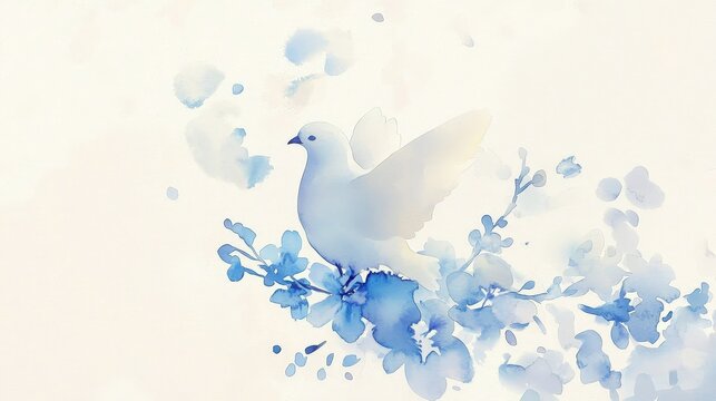 A tranquil watercolor card featuring a dove for sympathy.