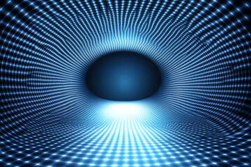 Abstract digital tunnel with glowing blue lights