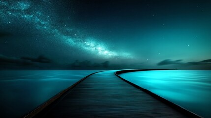 A floating bridge made of glowing constellations, connecting drifting islands across a cosmic expanse