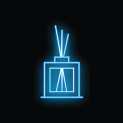 Glowing neon line air freshener bottle icon on black background