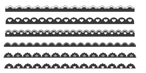 Scalloped border simple divider with cute heart and dots ornament edge cutout decoration isolated on white background. 