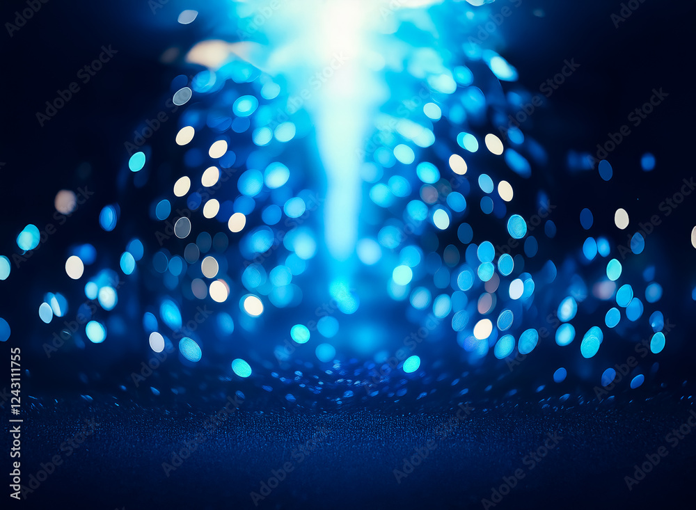 Sticker abstract image of defocused blue and white lights on a dark background, creating a bokeh effect. res