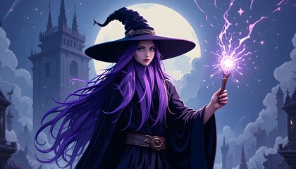 Enchanting witch casting spells against a mystical background. Perfect for Halloween, fantasy art, and magical themes.