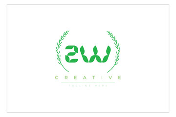 ZW letters eco logo with leaf. Fresh nature and healthy leaf logo design.