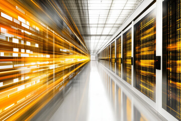 Fototapeta premium Dynamic data center with glowing servers and motion blur