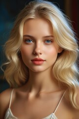 Naklejka premium blond woman with blue eyes and long blond hair posing for a picture