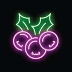 Neon holly berry glowing in the dark, bringing christmas spirit to any design