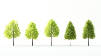 Tree growth stages, isolated, white background, landscaping design