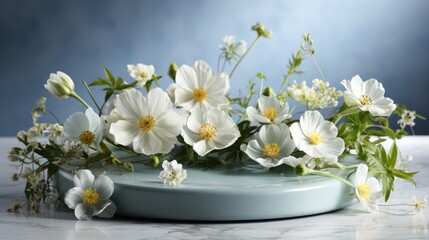 Obraz premium 3D podium with spring floral and spring leaf background ,minimalist style