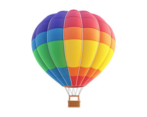 Naklejka premium vibrant hot air balloon with colorful stripes soaring through sky evokes sense of adventure and joy. Perfect for travel and outdoor themes