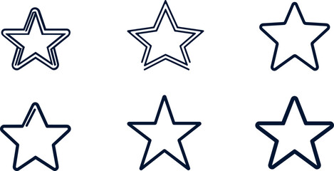 Hand drawn star icons set, various five pointed black outlined stars, vector illustration.