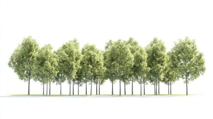 Lush green trees, row, isolated, white background, nature scene, website design