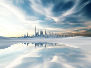 Obraz premium A surreal dreamscape with floating cities made of crystal, reflecting endless skies filled with soft swirling clouds
