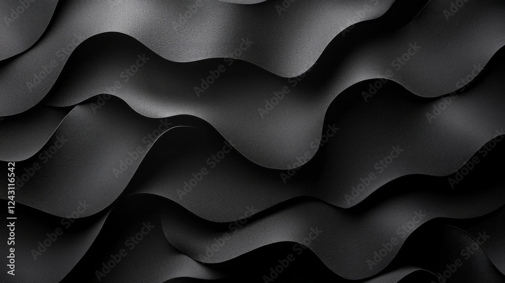 Poster The smooth, undulating curves of a deep black textile form elegant waves, inviting tactile exploration and enhancing the ambiance of modern interiors