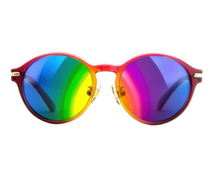 Colorful round sunglasses with vibrant rainbow reflection, perfect for trendy look. These stylish shades are ideal for summer outings and outdoor activities