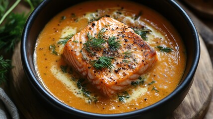 A Finnish salmon soup with dill and cream