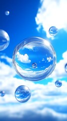 A surreal skyscape where floating bubbles contain miniature worlds, reflecting endless possibilities