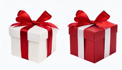 Obraz premium Gift box with red ribbon isolated on transparent and white background. Png transparent