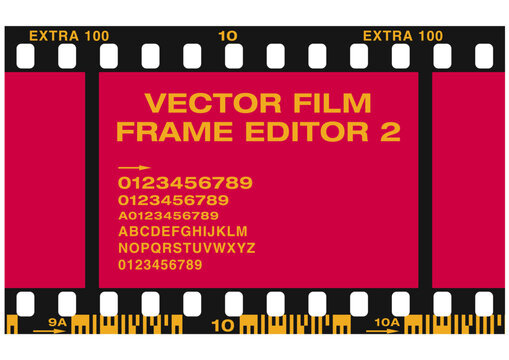 Vector illustration of photographic analog film border with editable fonts