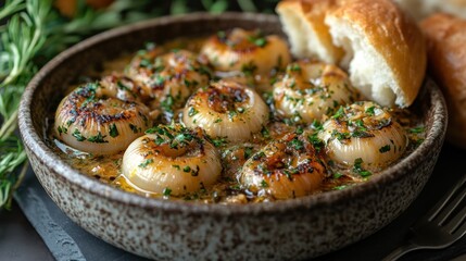 A French escargot dish with garlic butter