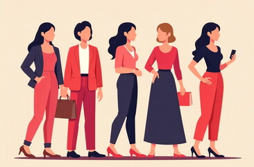 Fototapeta premium Illustration different feminist women International Women's Day. AI Generative