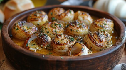 A French escargot dish with garlic butter