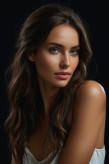 Fototapeta premium arafed woman with long brown hair and blue eyes posing for a picture