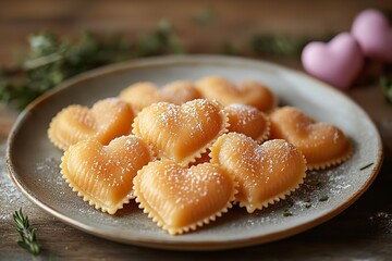 Heart-shaped ravioli, a perfect culinary delight for a romantic Valentine's Day dinner.