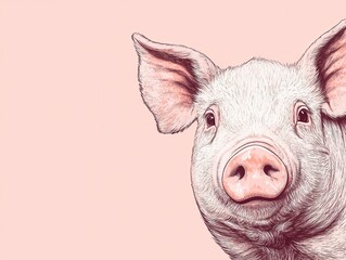 A cute pig with big expressive eyes and a pink background, perfect for animal lovers and farm-themed designs.