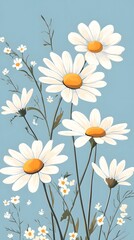 Obraz premium White daisies on a blue background, a detailed illustration 