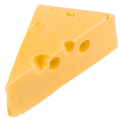 Delicious piece of cheese, isolated on white background.